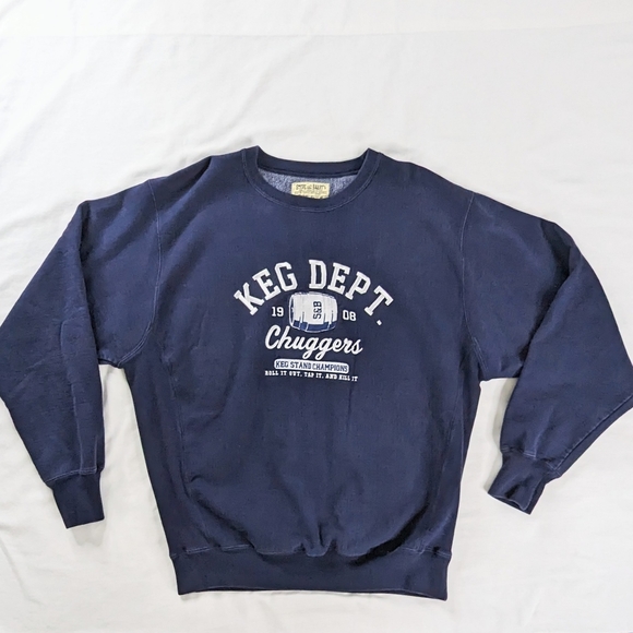 Vintage Other - VTG Keg Dept Chuggers Embroidered Crewneck Sweatshirt Navy Blue Reverse Weave